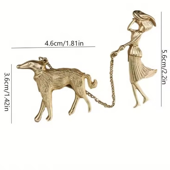 Anthropologie Pet Love Luxury Brooch Gold Dog and Lady Brooch - Picture 4 of 5